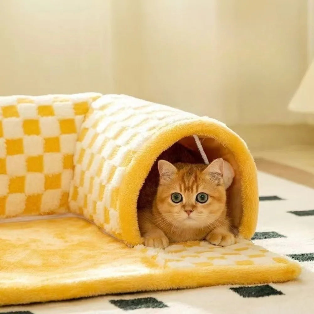 Cat Nest Tunnel Maze Digging Hole Cat Dog Bed Warm for Autumn Winter Suitable All Seasons Removable Washable Pet Winter Blanket